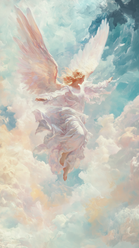 Heavenly Angel Soaring in Pastel Skies