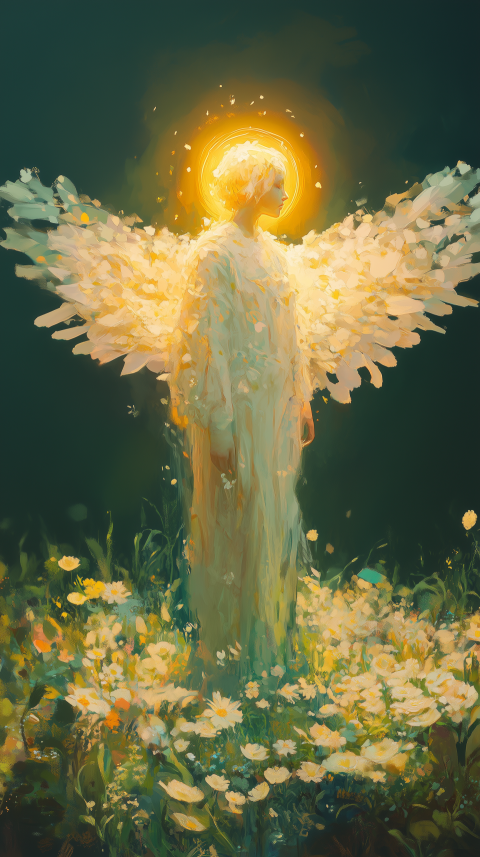 Radiant Angel in Blooming Field