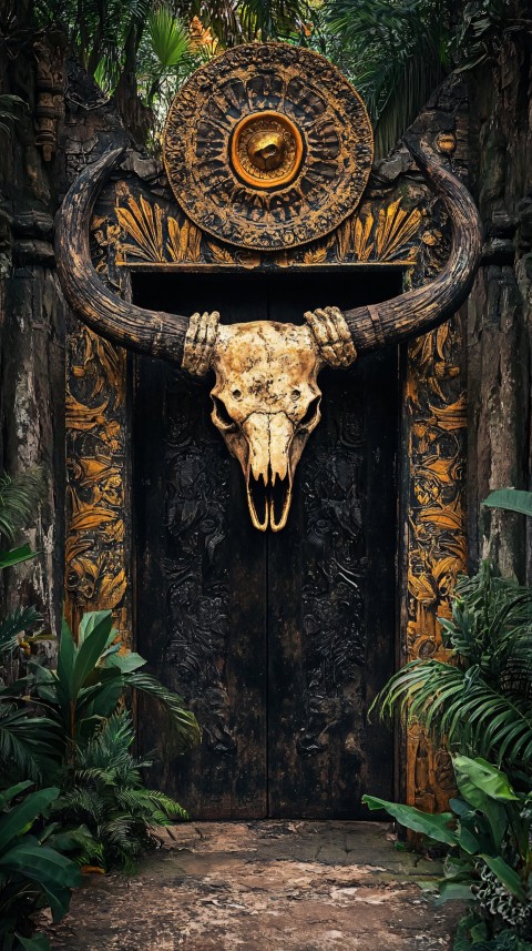 Cow Skull Entrance at Sunset in Jungle