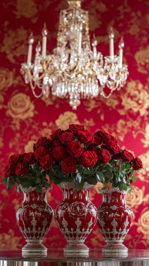 Extravagant Red and Gold Dining Room with Roses