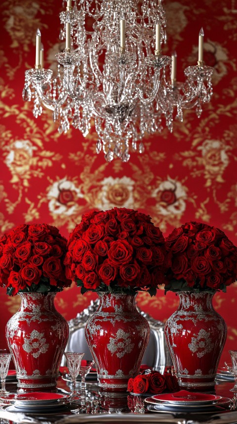 Luxurious Red and Gold Dining Room with Roses