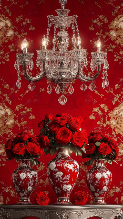 Red and Gold Dining Room with Crystal Chandelier