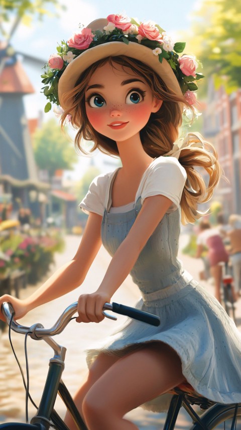 Danish Fairy Tale Girl Cycling by Copenhagen Canals