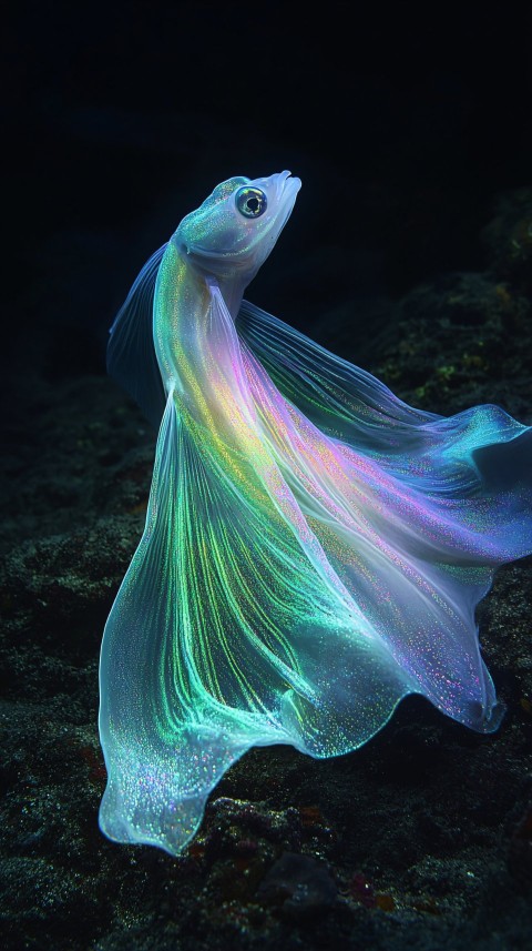 Aurora Veilfish Resting on Seabed with Iridescent Glow