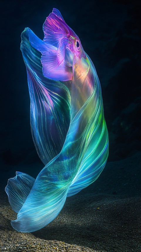 Aurora Veilfish with Iridescent Glow on Seabed