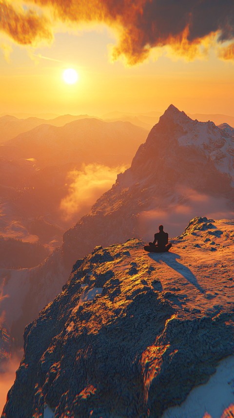 Mountain Meditation at Sunrise with Panoramic View