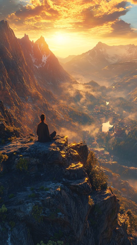 Mountain Meditation at Sunrise on Rocky Peak