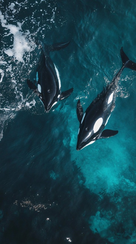 Killer Whales Swimming Underwater in the Ocean