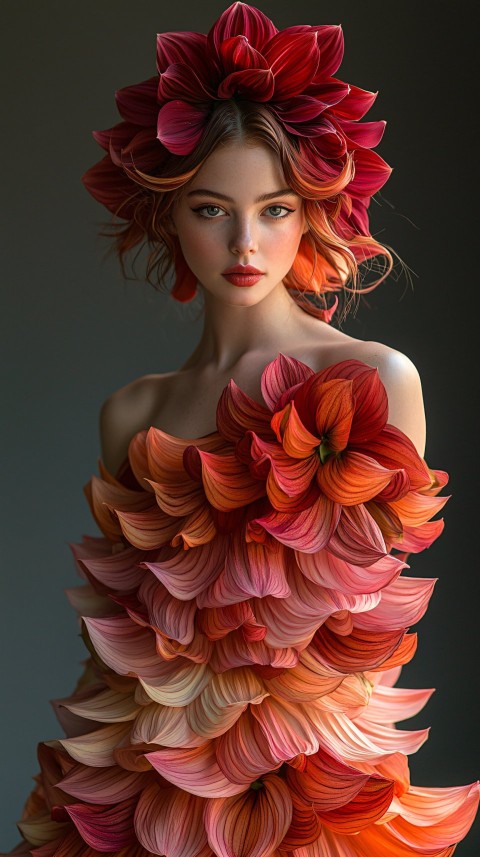 Bold Female Character in Gown of Layered Petals