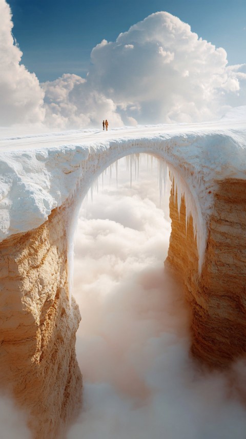 Massive Ice Bridge Spanning Desert Chasm with Mist