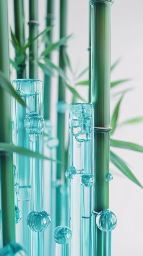 3D Minimalist Glass Bamboo Illustration in Cyan Gradient