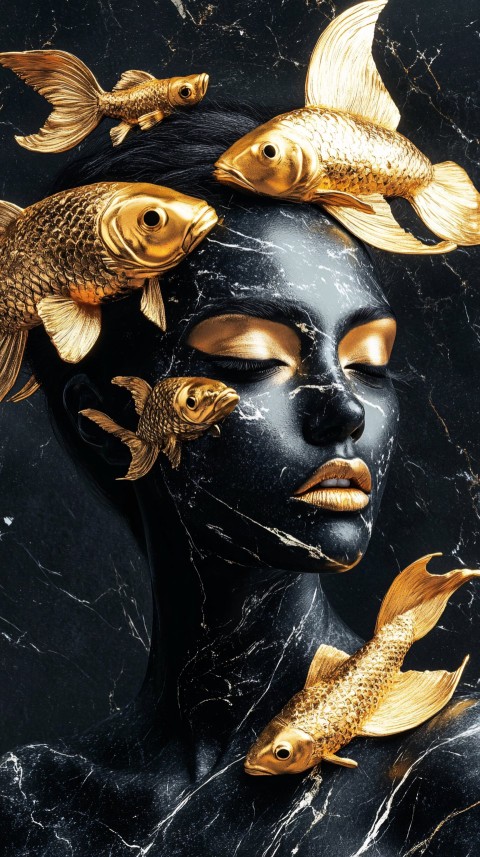 Golden Fish Woman Portrait as Pisces Zodiac