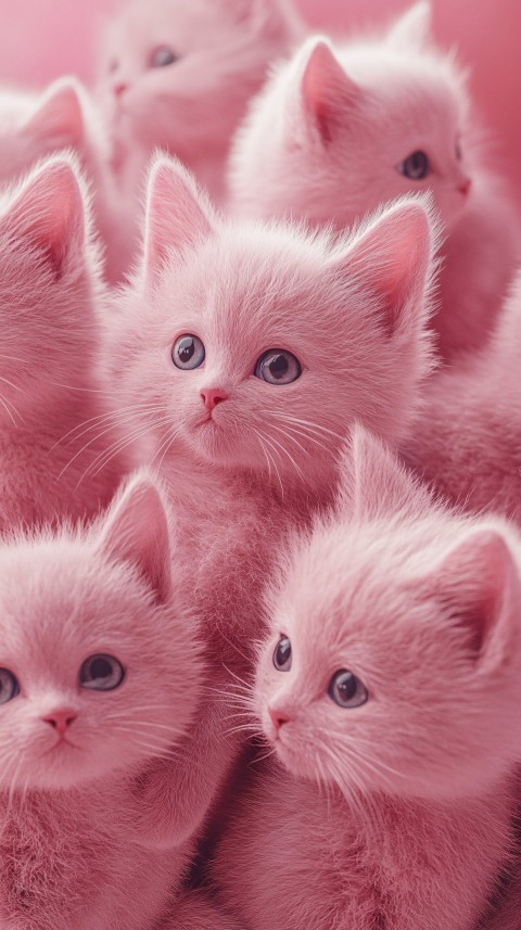 Cute Pink Baby Cats with Fluffy Round Bodies in 3D