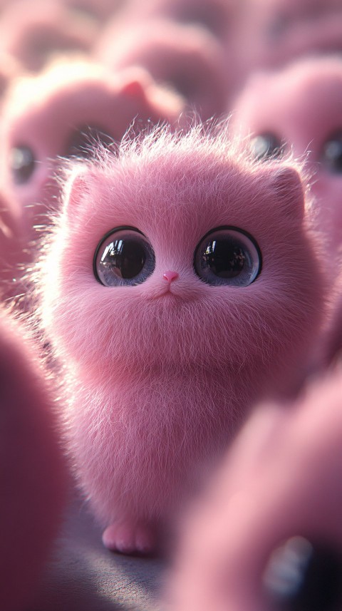 Cute Pink Kittens with Big Eyes in 3D Style