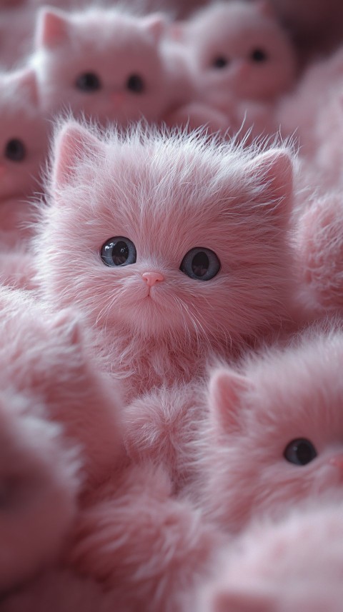 Cute Pink Baby Cats with Big Eyes and Fluffy Bodies