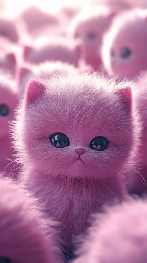 Cute Pink Kittens with Fluffy Round Bodies and Big Eyes