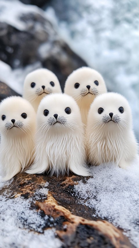 Four Adorable White Seals with Soft Long Hair