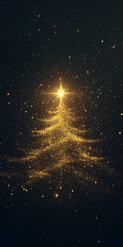 Golden Christmas Tree of Stars on Black Background