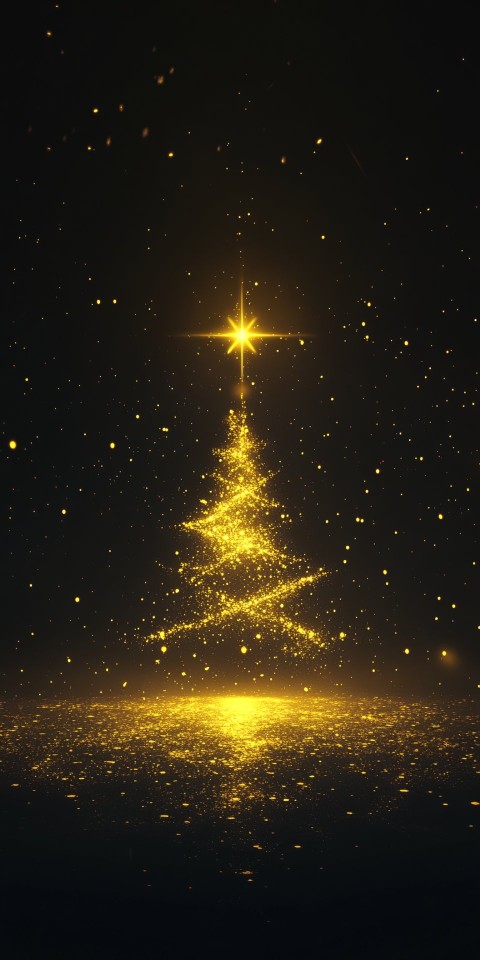 Golden Starry Christmas Tree on Black Canvas