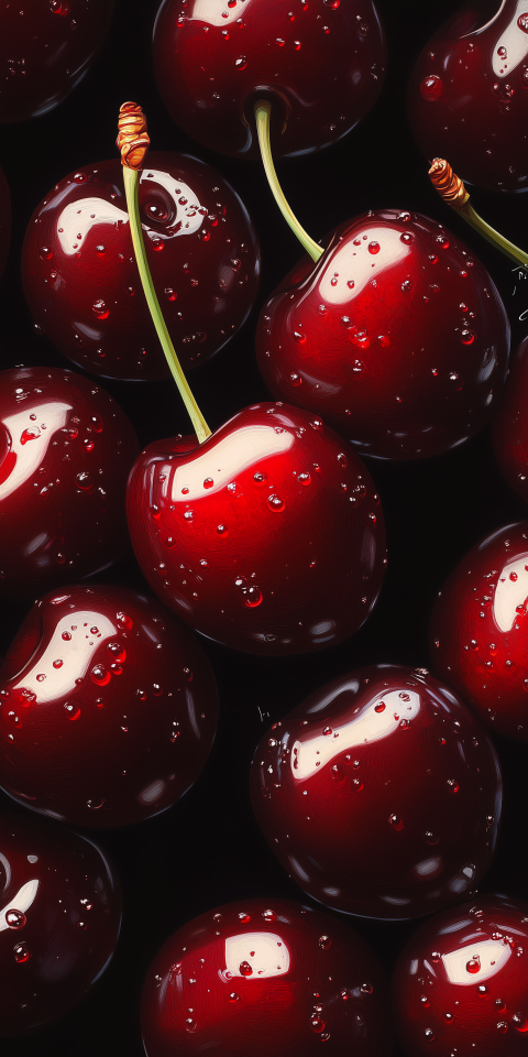 Close-Up of Fresh Cherries with Water Droplets