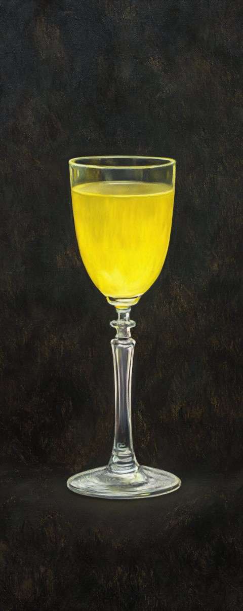 Glass of Yellow Liquid Oil Painting on Dark Background