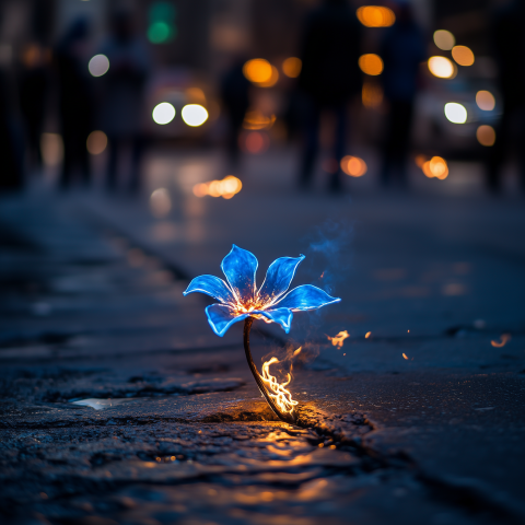 Fiery Blue Flower Blooming in Urban Street