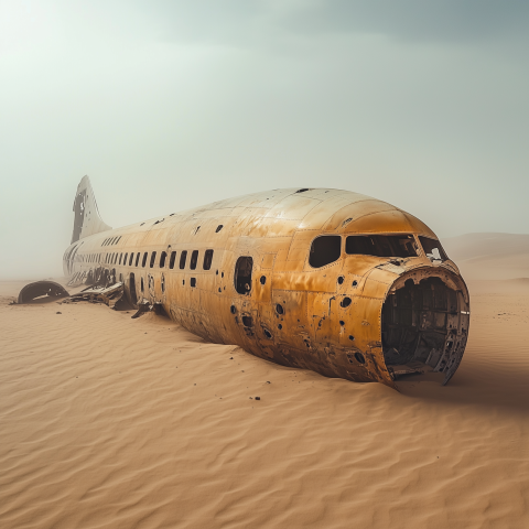 Abandoned Airplane Fuselage in Sandy Desert