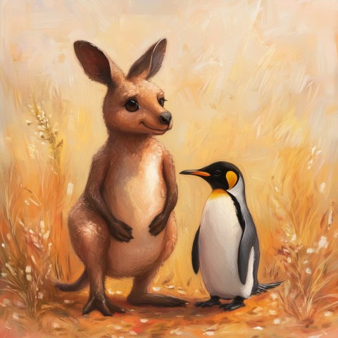 Kangaroo and Penguin Best Friends