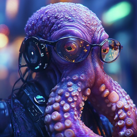 Programmer Octopus in a Glowing Green Background