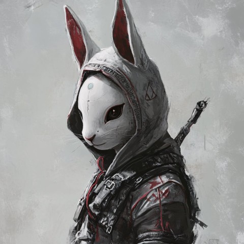 Half-Robot Bunny Boy in Assassin’s Hooded Gear