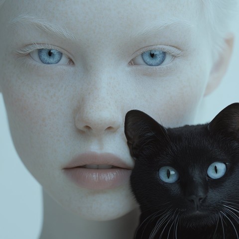 Stunning Albino Woman with Black Cat