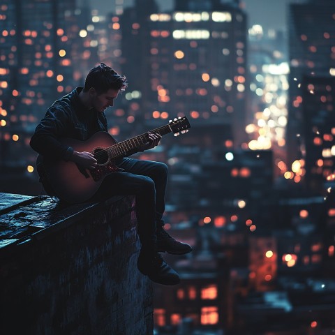 Guitarist Playing on Rooftop Edge