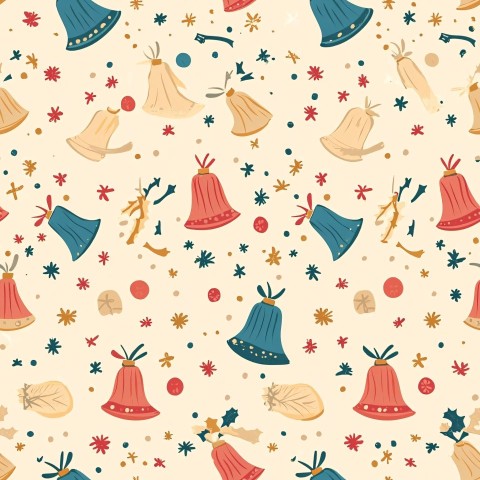 Vibrant Christmas Bells and Ribbons Pattern