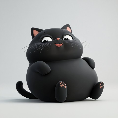 Adorable 3D Black Cat Rolling Playfully