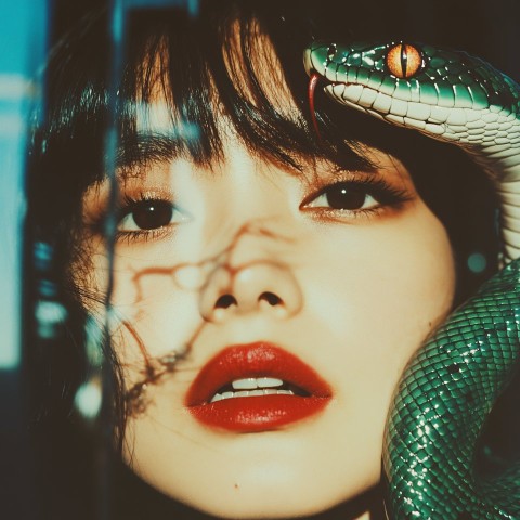 Surreal Lomo Photo of Woman with Snake