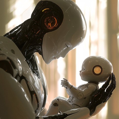 Futuristic Robots in a Nurturing Scene