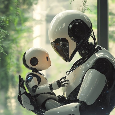 Futuristic Robots in a Nurturing Scene