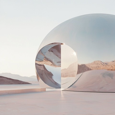 Hyper-Realistic Silver Dome in Desert