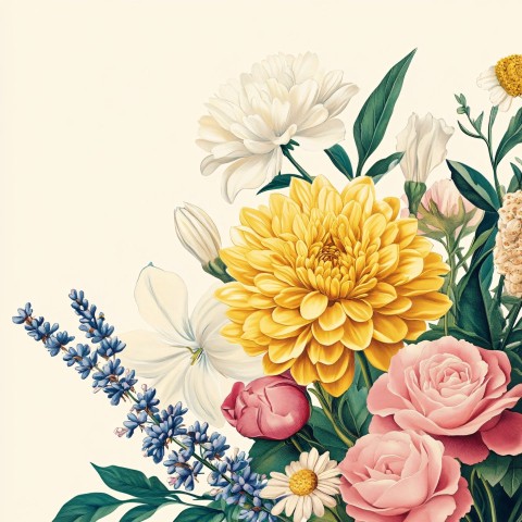 Vintage Botanical Illustration of Colorful Chrysanthemums