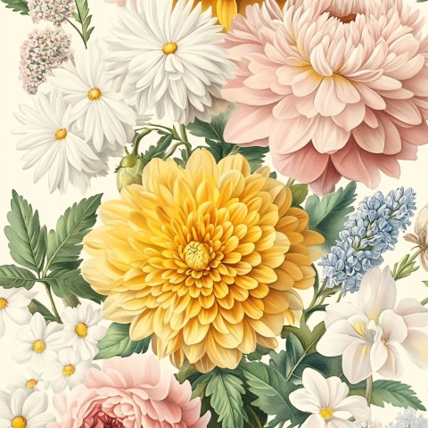 Charming Vintage Botanical Illustration of Chrysanthemums