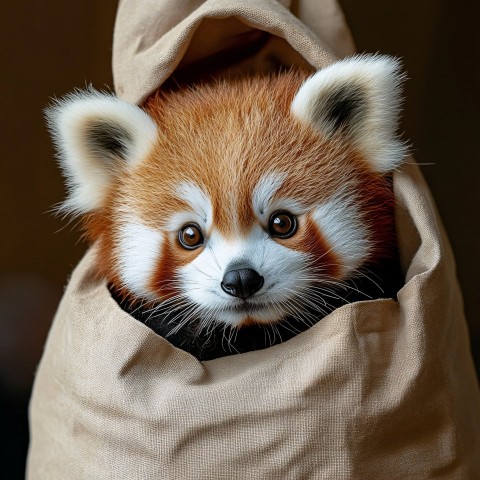 Red Panda Playfully Peeking from a Bag