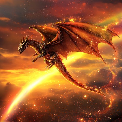 Majestic Dragon Flying in Vibrant Sunset Sky