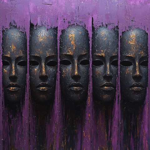 Ancient Weathered Masks Contemporary Abstract Impressionism Painting