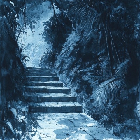 Stairway Down a Ravine Sketch, Cuernavaca Inspired