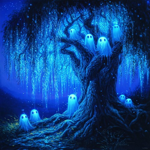 Bioluminescent Willow Tree with Singing Happy Ghosts