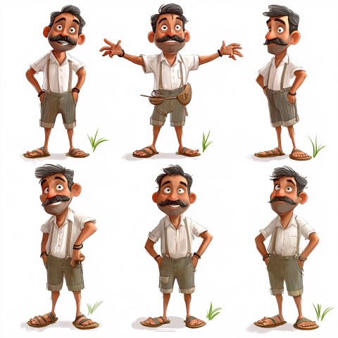 Whimsical Indian Farmer Character Sheet for Children's Illustration