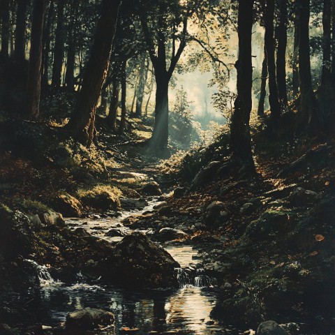 Lush Forest with Flowing Stream in High-Quality Photo