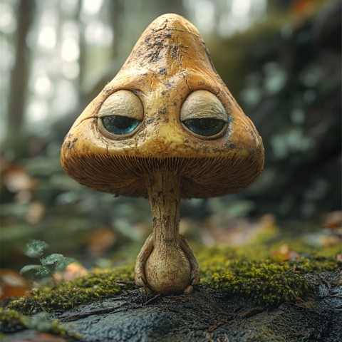 Future-Seeing Anthropomorphic Mushroom Character in Fantasy Style