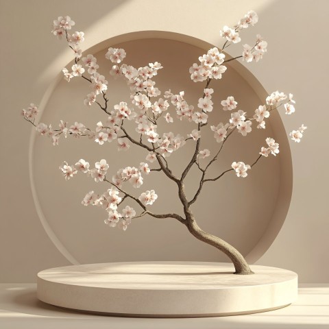 3D Japanese Style Pedestal with Sakura Decoration