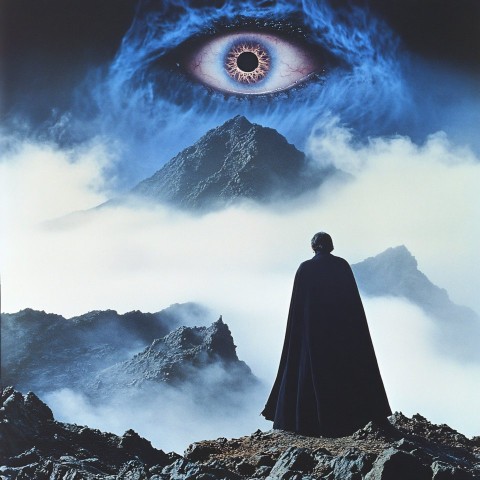 All-Seeing Eyeball Hovering Above Mountain Twilight Scene